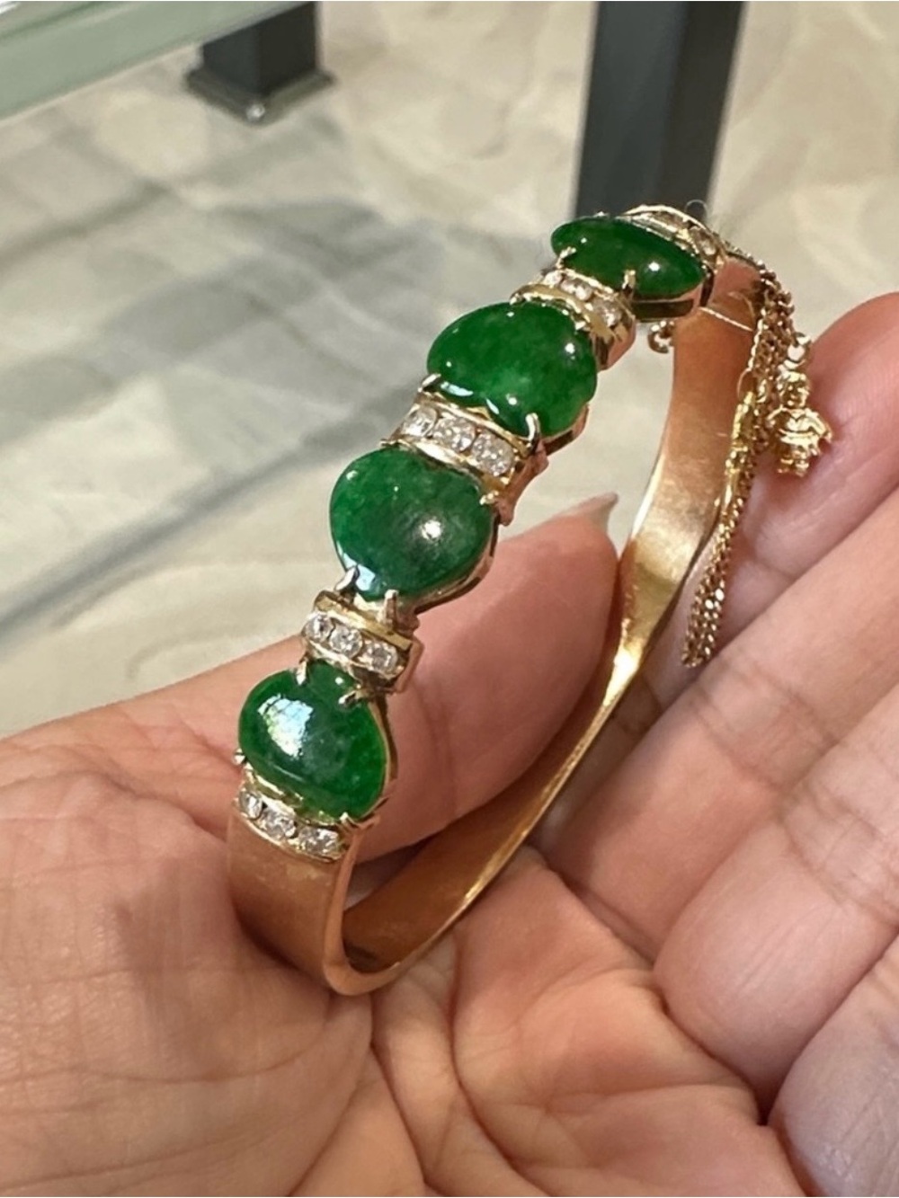 14k Diamond/Jade Bracelet with Charm - Picture 4 of 7